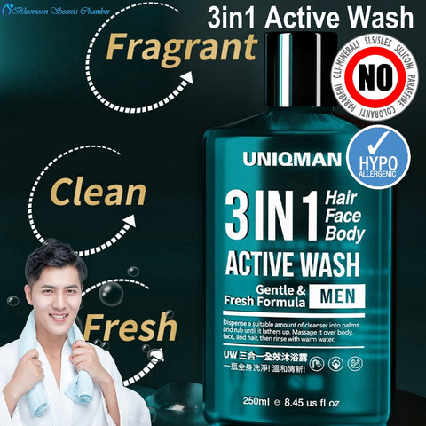 UNIQMAN 3 In 1 Active Wash - Hair Face Body 【Gentle & Fresh】⭐ UW 三合一全效沐浴露 【自信男香】